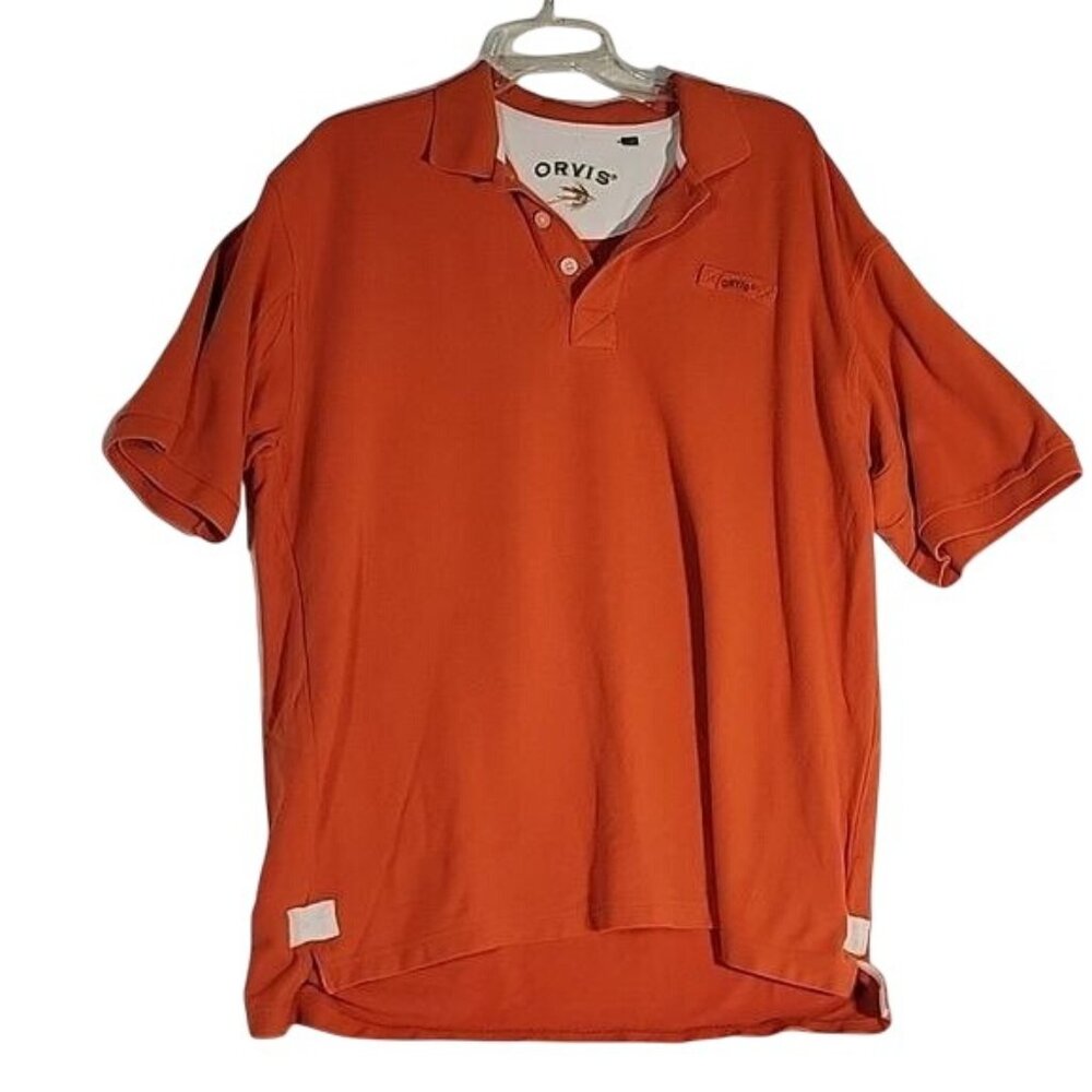 Orvis Mens Orange Polo‎ Shirt W/ Embroidered Logo Size LT Cotton Blend Casual